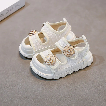 Korean Style Summer Sandals For Girls Luxury Pearl Flower Children's Beach Shoes Ergonomics Soft-soled Kid's Girl's Sandals