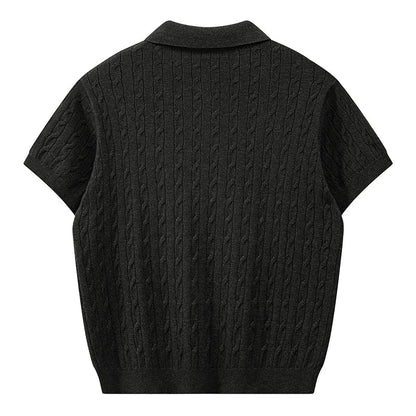 Jack's American Retro Twisted Flower Knitted Short Sleeved Polo Shirt for Men's Summer Trendy Brand Loose Casual Pullover Top