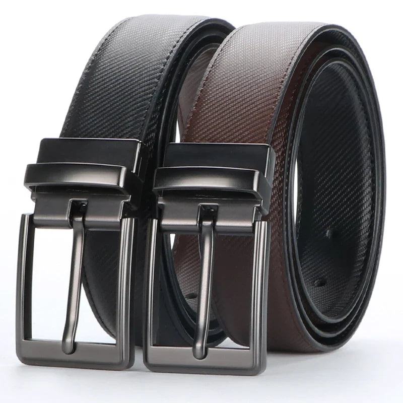 1pcs Men's Leather Reversible Belt, Rotate Black Buckle
