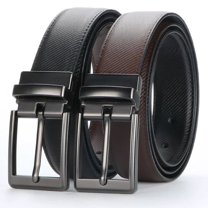 1pcs Men's Leather Reversible Belt, Rotate Black Buckle