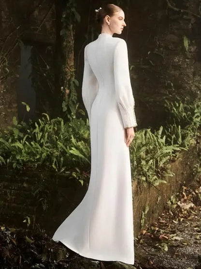 HIGH STREET Newest 2026 Designer Vestido Women's Diamonds Beaded Cape Sleeve Floor Length Maxi Long Dress