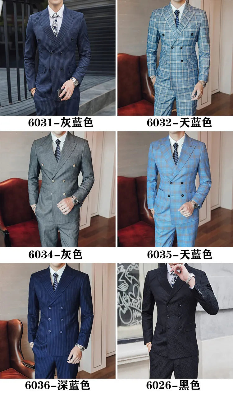 27 Colors ( Blazer + Vest + Pants ) Boutique Fashion Plaid Formal Office Business Mens Suit Three Pieces Groom's Wedding Dress