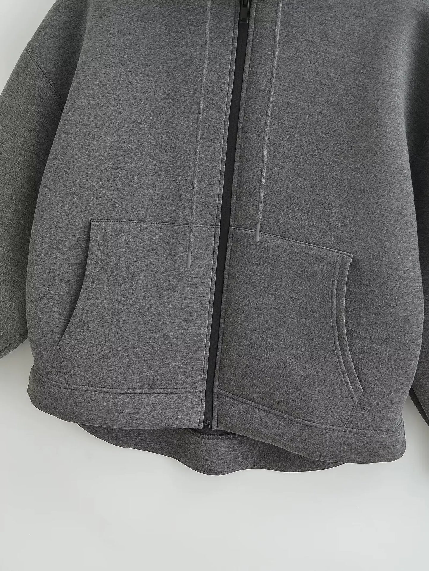 2026 Casual Women's Soild Zipper Hoodie Long Sleeve Big Pocket Zipper Jacket With Hood Female Loose Outerwear Coat Tops