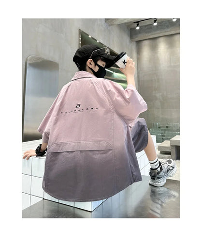 Fashion Kids Clothing Set Shirt Shorts Summer Suit for Teenage Boy Loose Casual Gradient Color Clothes Set Child Luxury Outfit