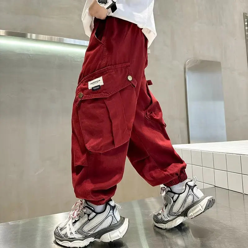 High Quality Boys Sweatpants Autumn Kids Casual Pants for Boy Korean Children's Clothes 2025 Spring Loose Cotton Red Trousers