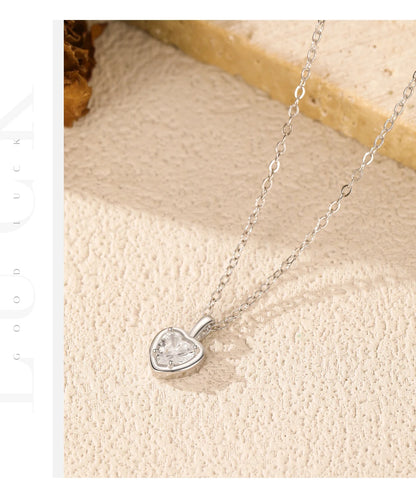 925 Sterling Silver Delicate Sweet Heart Zirconia Wedding Link Chain Pendant Necklace For Women Daily Fine Jewelry
