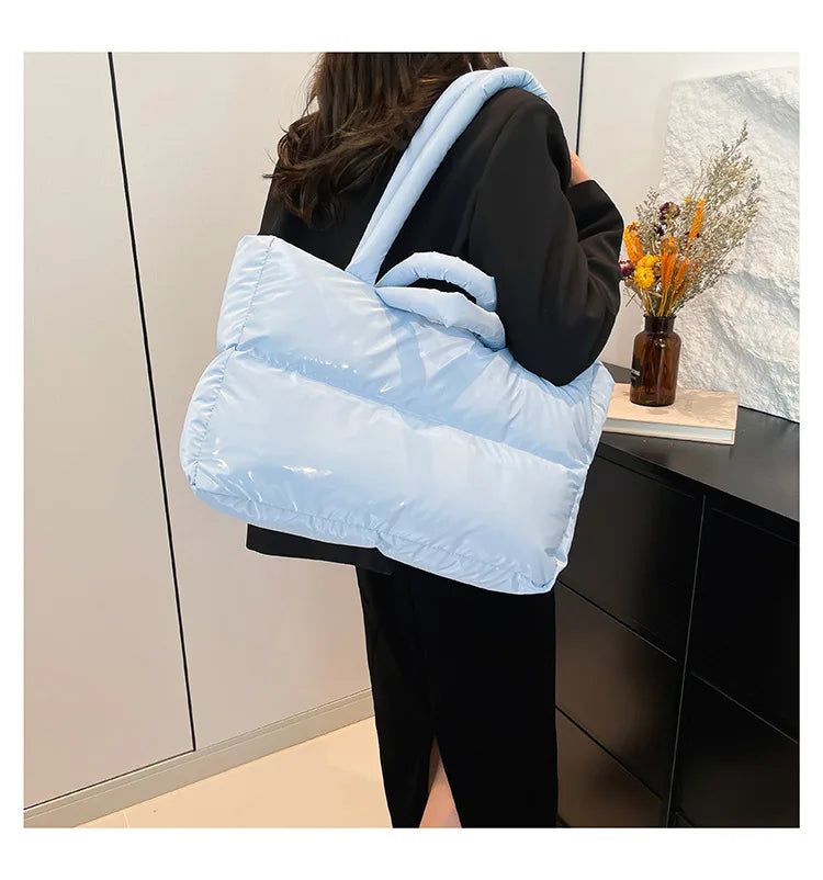 Fashion Large Capacity Puffer Shoulder Bags Padded Women Handbags Casual Nylon Quilted Big Tote Bag Warm Winter Shopper Purses
