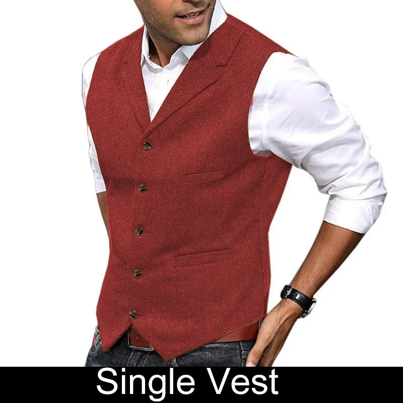 Business Suit Vest Man British Retro V-neck Male Vest Slim Solid Color Single-breasted Workwear Casual Men Waistcoat