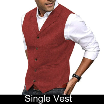 Business Suit Vest Man British Retro V-neck Male Vest Slim Solid Color Single-breasted Workwear Casual Men Waistcoat