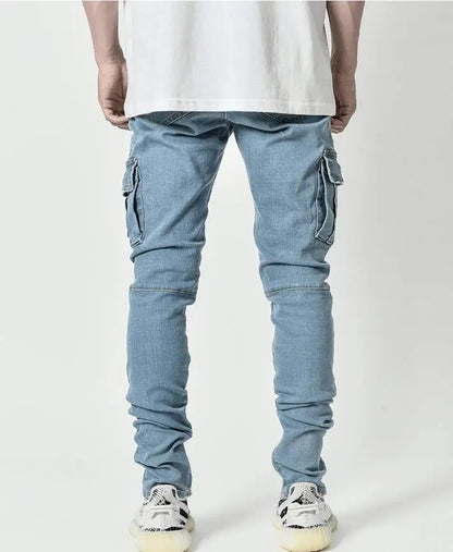 Mens Stretchy Skinny Ripped Jeans Men Side Pocket Washed Slim Denim Pants Biker Jeans Fashion Sweatpants Hip Hop Trousers Jogger