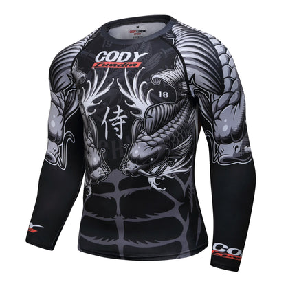 Cody Men Grappling Wear Jiu Jitsu Gi Rashguard BJJ Boxing T-shirts UPF 50+ Male Athletic Running Blouses Compression Gym Tees