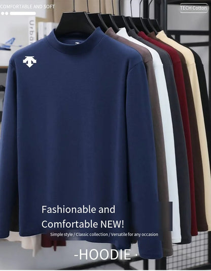 luxury quality man long-sleeved t-shirt mock neck solid color printing warm spring new long sleeves sports fashion mens clothing