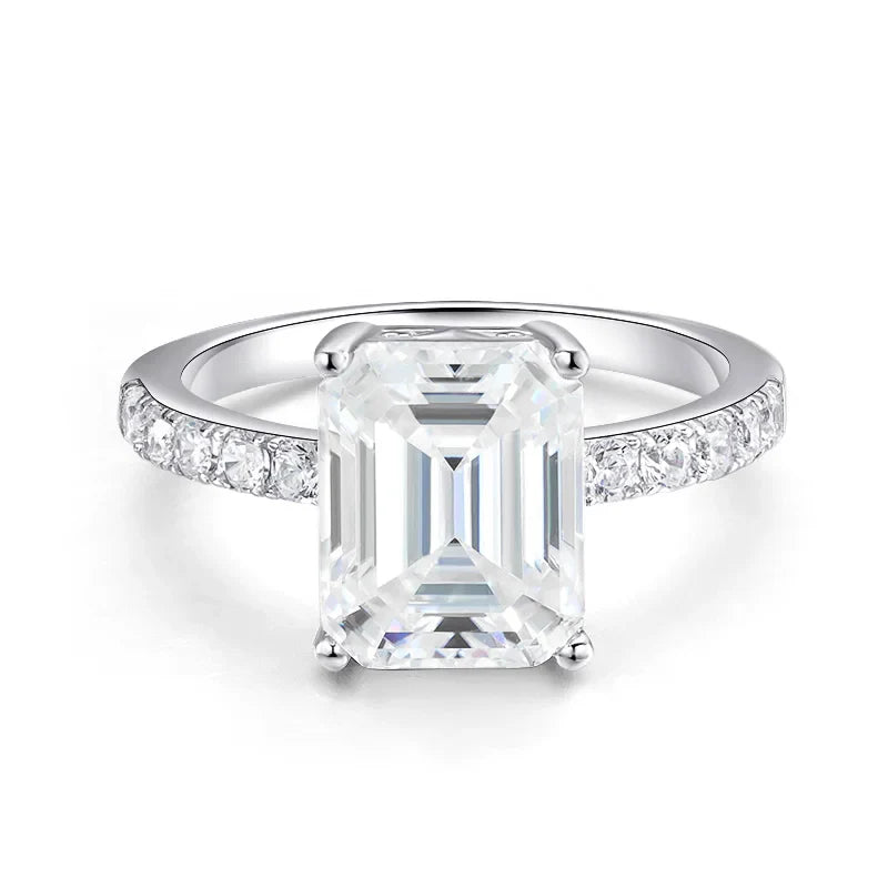 4ct Emerald Moissanite Ring s925 Sterling Sliver Luxury Lab Diamond White Gold Wedding Band Engagement Rings for Women