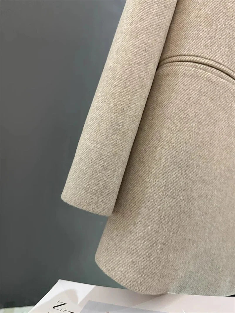 Fashion Woolen Suit Jacket Women's Vintage Blazers Double-breasted Office Coat Female Casual Outerwear Spring Autumn Streetwear