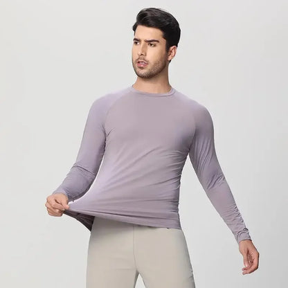 Sports Long-sleeved T-shirt Men Curved Hem Warm Gym Fitness Clothes Quick-drying Breathable Running Training Round Neck Top