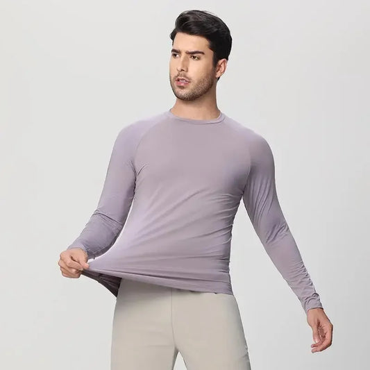 Sports Long-sleeved T-shirt Men Curved Hem Warm Gym Fitness Clothes Quick-drying Breathable Running Training Round Neck Top