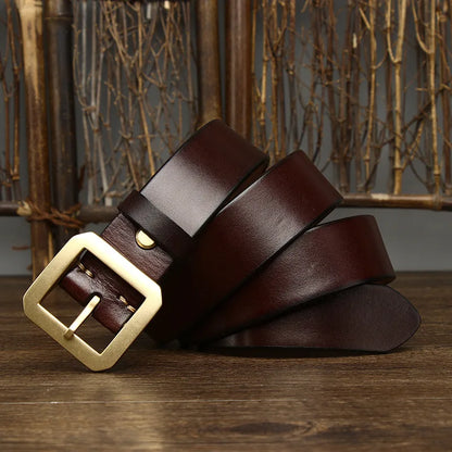 3.8CM Thick Cowhide Copper Brass Buckle Genuine Leather Casual Jeans Belt Men High Quality Waistband Male Luxury Strap Cintos