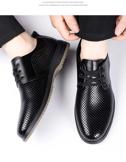 Summer Men's Leather Sandals Shoes Lace Designer Business Black Fashion Casual Shoes Male Black Groom Lace Wedding Shoes Man