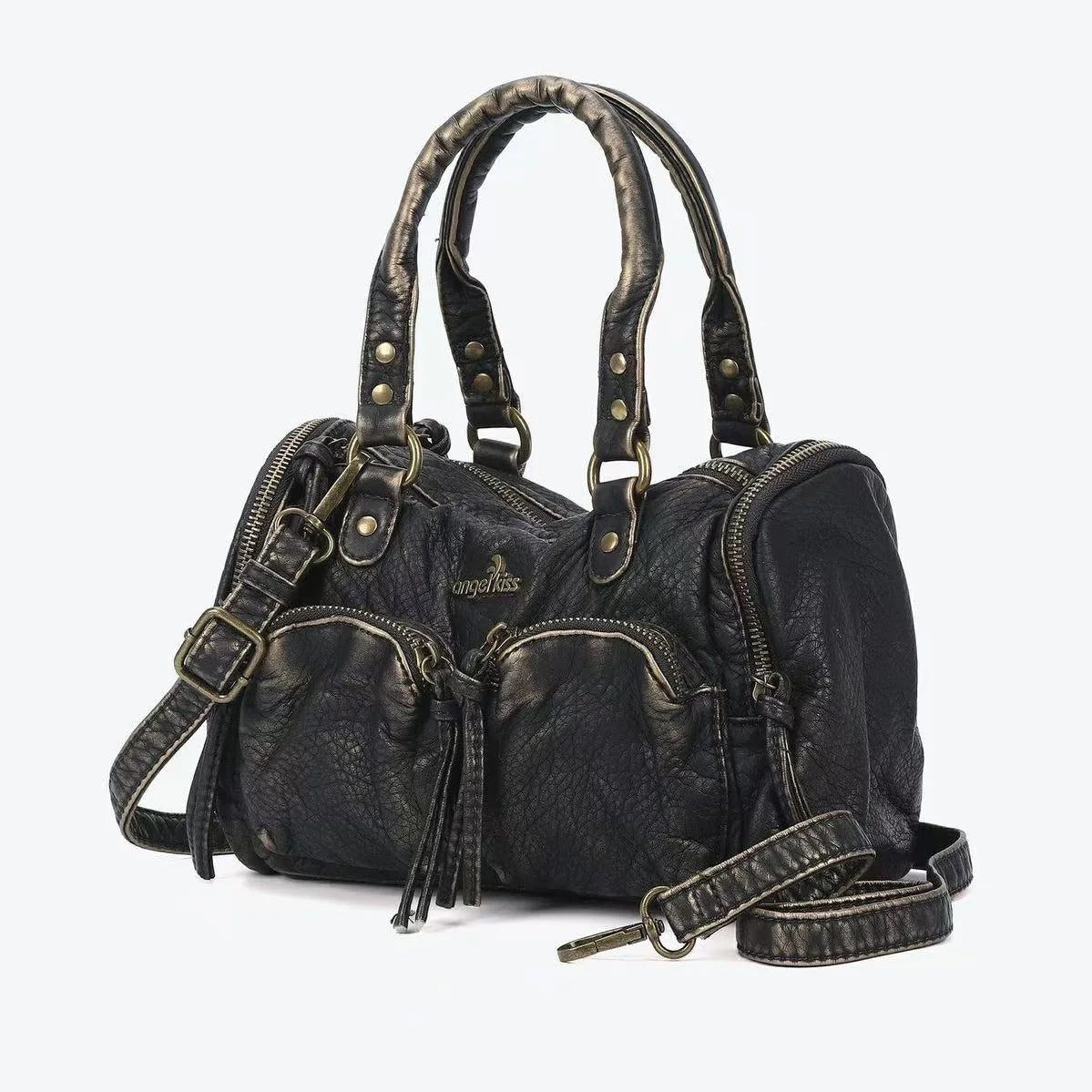 Vintage Women Handbags Small Satchel Top-handle Boston Bag PU Shoulder Bag Fashion Dumpling Pack Multi-pockets Shoulder Bags