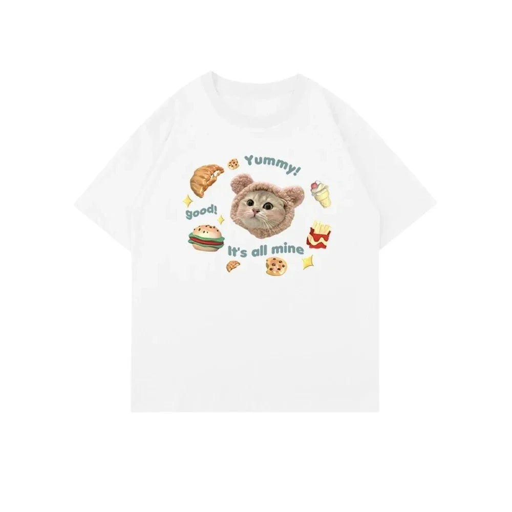 Kittens Avatar Blouse Women's T-shirt Female Y2k Clothes Girls Kawaii Tops House Pet Print Streetwear Cute Cat Graphic Clothing