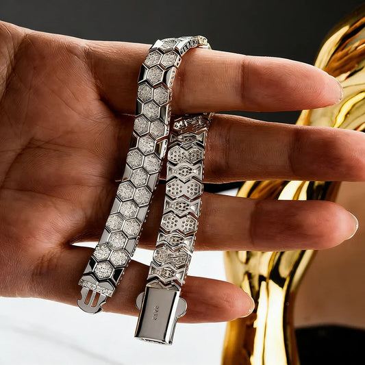 Bracelet moissanite complet pour homme et femme, diamant de laboratoire avec certification GRA, design nid d'abeille unique en argent sterling S925, bijou de fête