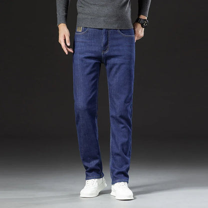 Winter Warm Fleece Jeans Men 2025 Straight Stretch Thick Casual Thermal Denim Pants Male Business Work Trousers New Men Clothing