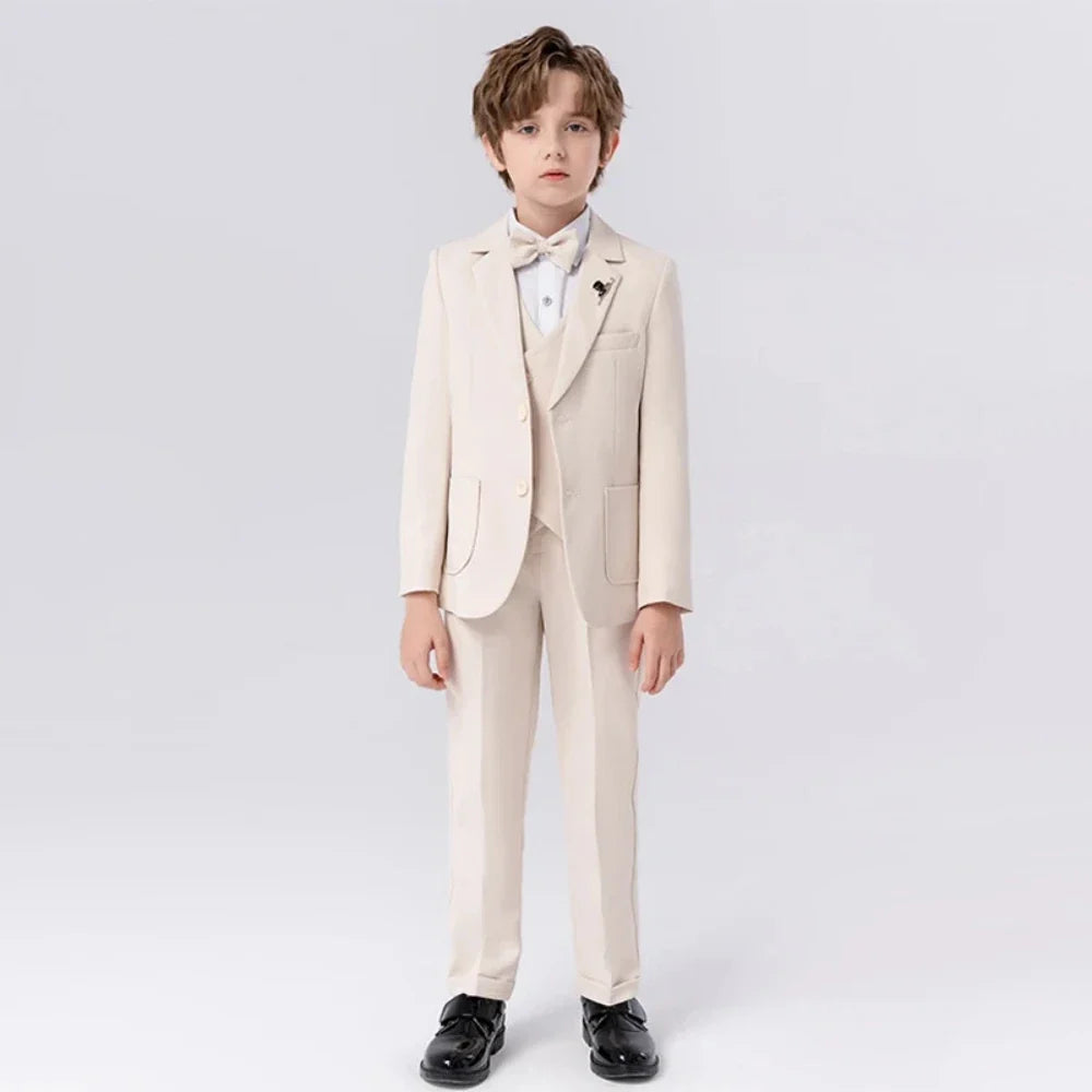 Customize Child Suit Set 4 Pieces Blazer Vest Pants Bow-tie Wedding Party Handsome Slim Fit Boys Dresswear For Activities