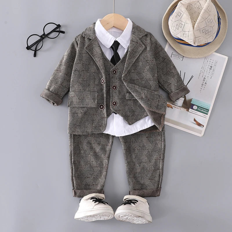 New Autumn Baby Boys Clothes Suit Children Coat Vest Shirt Pants 4Pcs/Set Kids Clothing Infant Outfits Toddler Casual Tracksuits