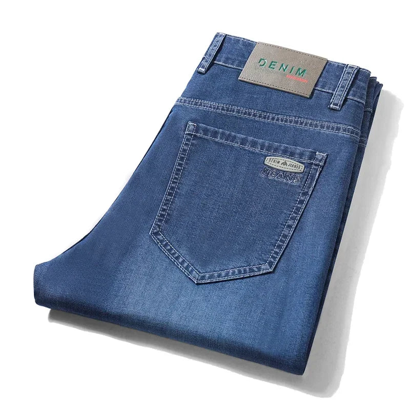New Men's Thin Lyocell Jeans Soft Business Stretch Fashion Trousers Slim Brand Casual Elasticity Denim Pants Male Clothes