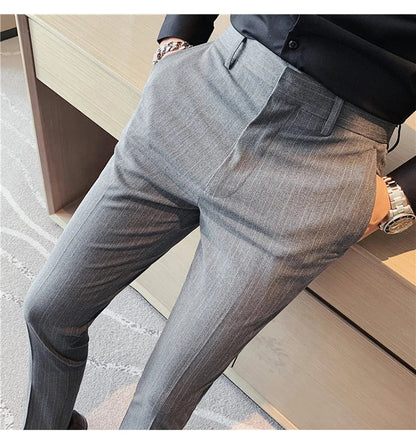Plus Size 40 42 Spring Summer Double Line Stripe Suit Pants Men Clothing 2022 Korean Slim Fit Business Formal Wear Office Pants