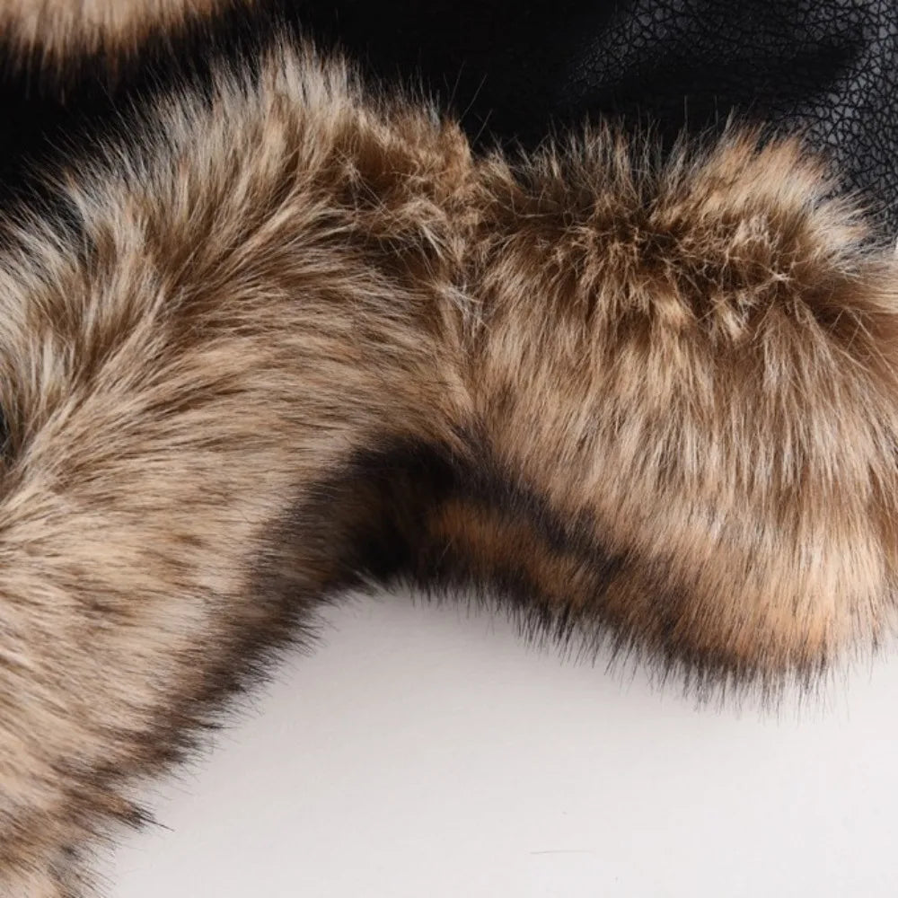 New Leather Winter Hat Faux Fur Lined Pilot Ski Ushanka Thicken Warm Windproof Snow Cap With Ear Flap Men's Hats & Caps