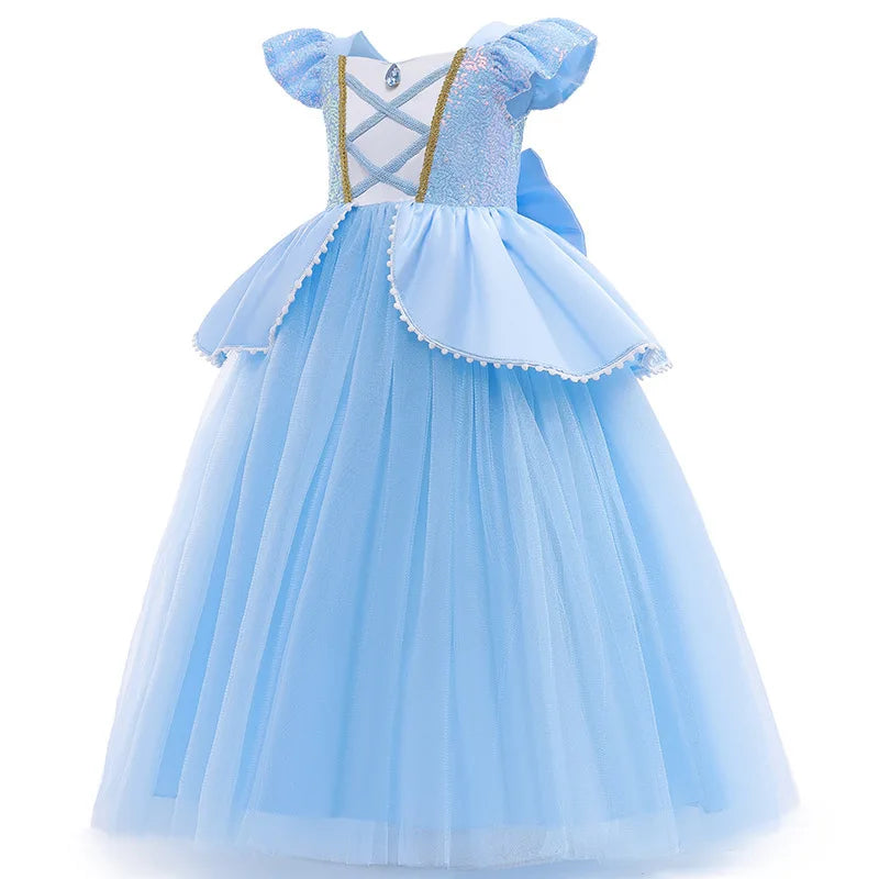 Girls Deluxe Elegant Cinderella Princess Ball Gown Children Birthday Party Dress Vestidos Cosplay Costume Carnival Apparel