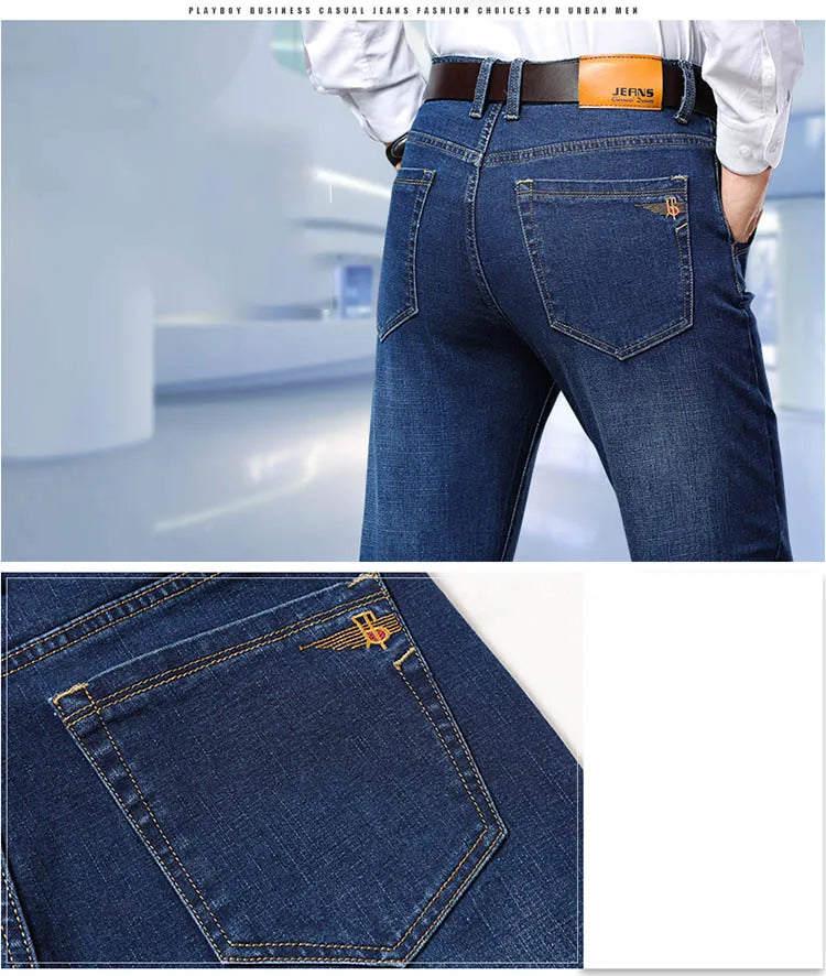Plus Size 28-46 Spring Autumn Classic Business Trousers Male Brand Men's Fashion Casual Jeans Straight Elasticity Denim Pants