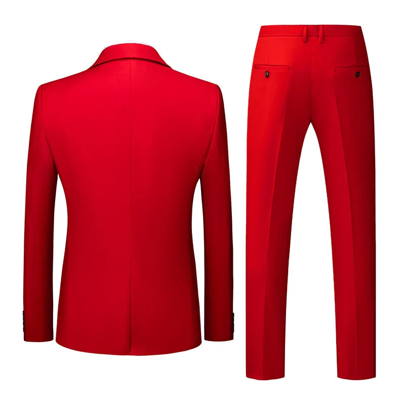 2026 New Men's Suit 3-Piece, Wedding Party Dress Jacket Vest Trousers, Fashion Slim Fit Blazer Waistcoat Pants Red Blue Green
