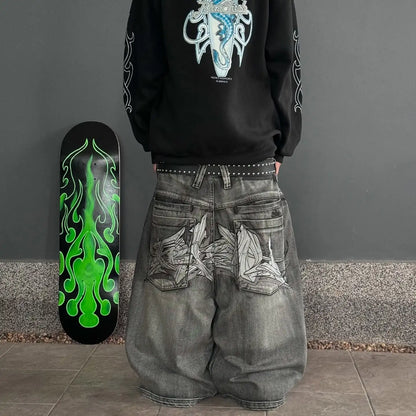 Y2K American Jeans Mens Oversized Retro Hip-Hop Wide-Leg Pants Harajuku Trend Rock Women Straight Pants