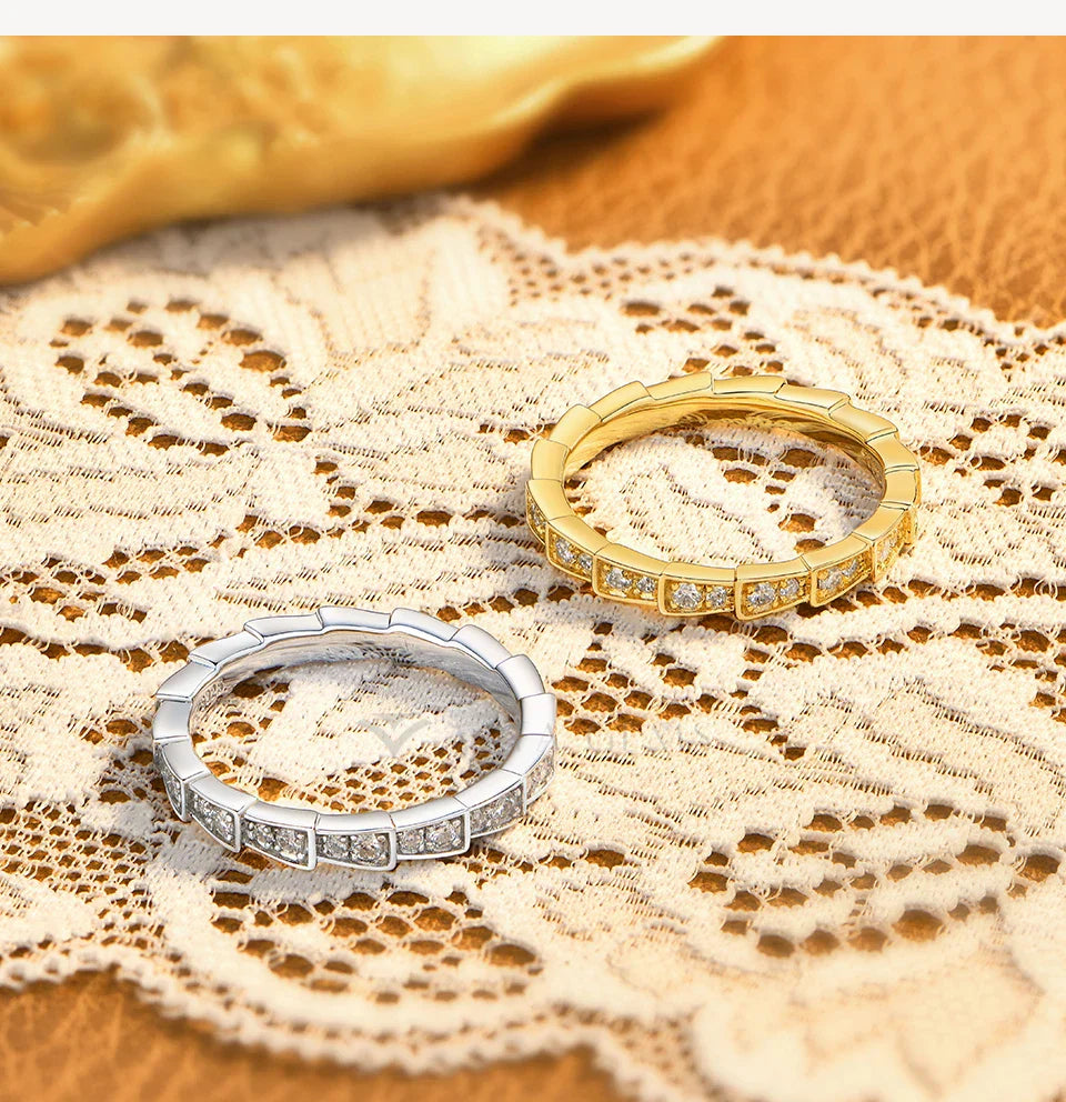 S925 Silver Snake Ring Pave Moissanite Wedding Eternity Band Stackable Luxury Fine Jewelry forWomen Pass Diamond Tester