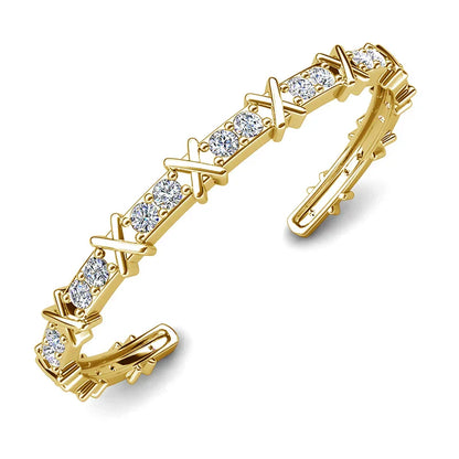 Crystals from Swarovski Letter X Cuff Bangle Women Men Fashion Stack-able White Bracelet Party Daily Charming Jewelry