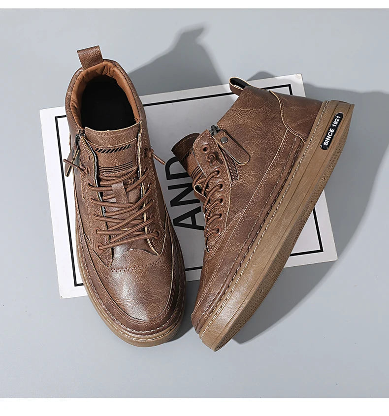 Men's boots autumn and winter warm plush outdoor casual boots workwear boots fashion versatile soft soled comfort leather boots