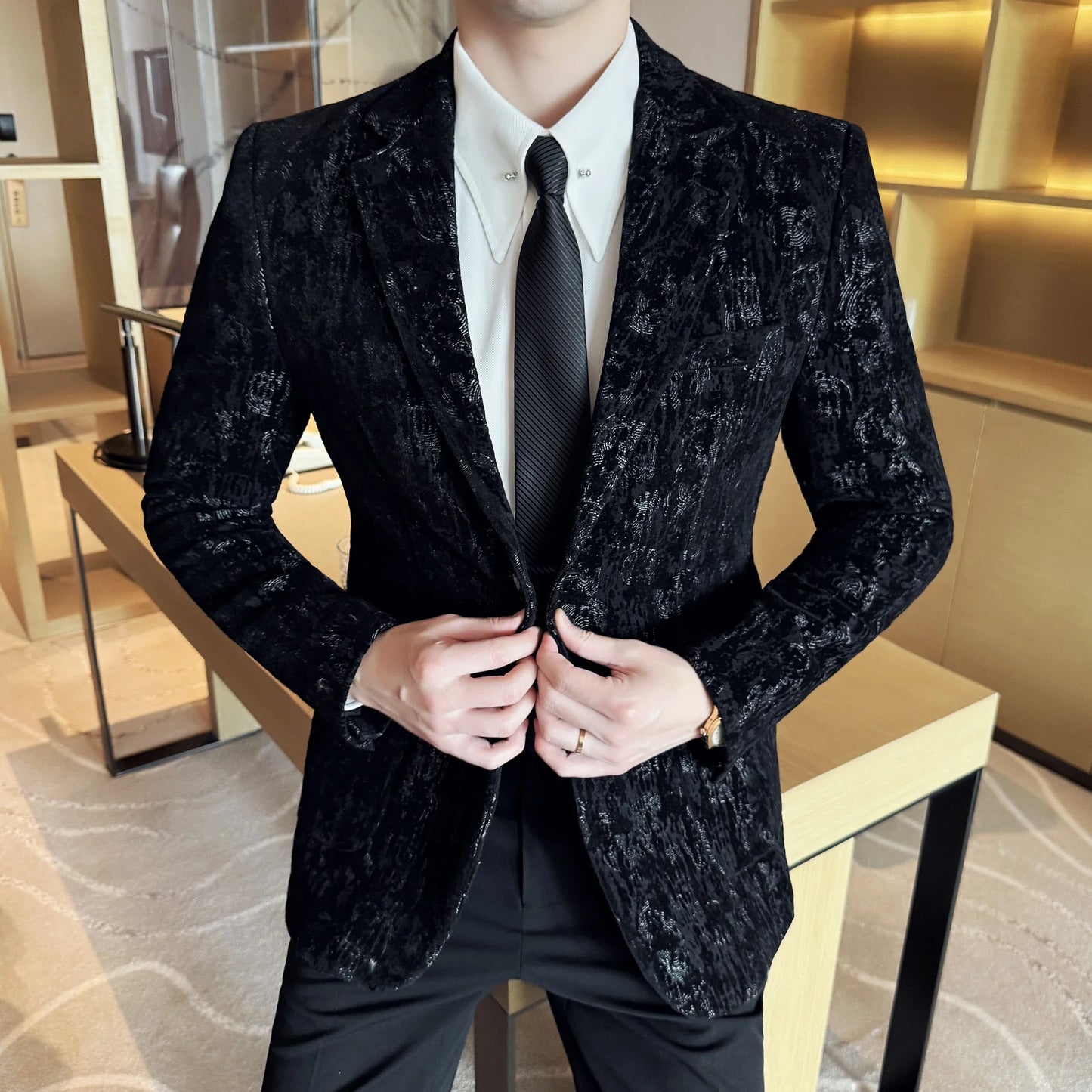 High Quality Plush Jacquard fashion Suit Jacket  Korean Version Slim Fit Business Retro Casual Social Wedding Suit Blazer 5XL-M