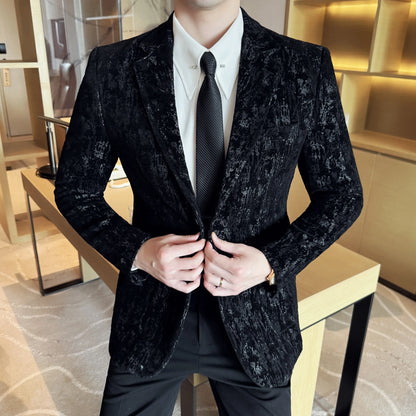 High Quality Plush Jacquard fashion Suit Jacket  Korean Version Slim Fit Business Retro Casual Social Wedding Suit Blazer 5XL-M