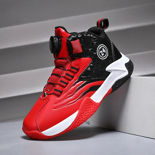 Kids Basketball Shoes Boys Rotary Buckle Sneakers Non-slip Child Trainer Basket Shoes Outdoor Children Sport Running Footwear