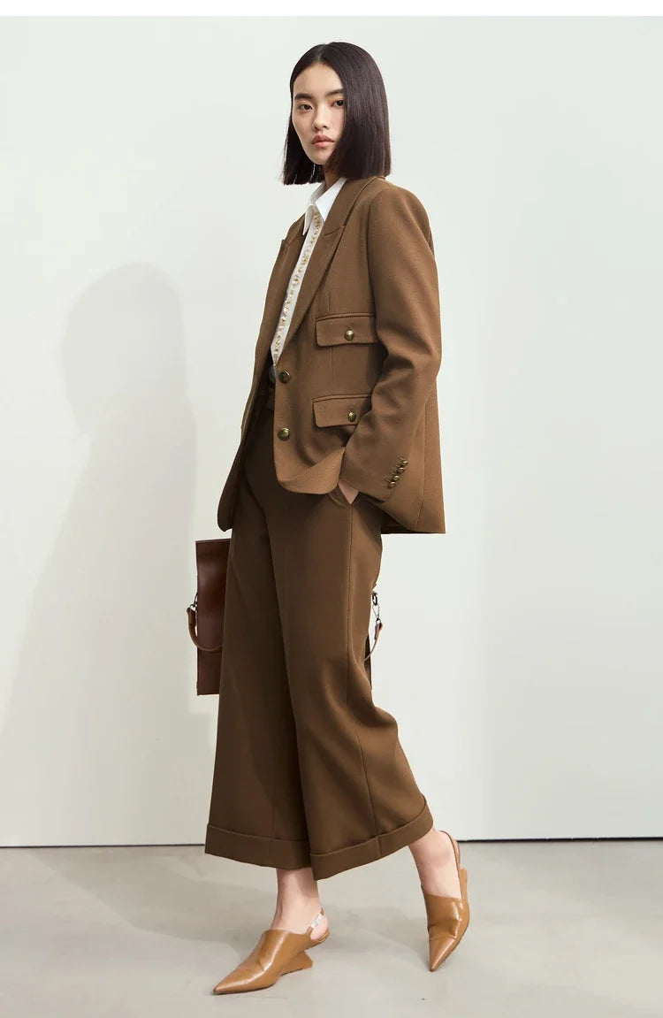 Minimalist Blazers Women Autumn 2024 Clothing Vintage Buttons Up Coat Basics Long Sleeve Jacket Office Lady Blazer 12453051