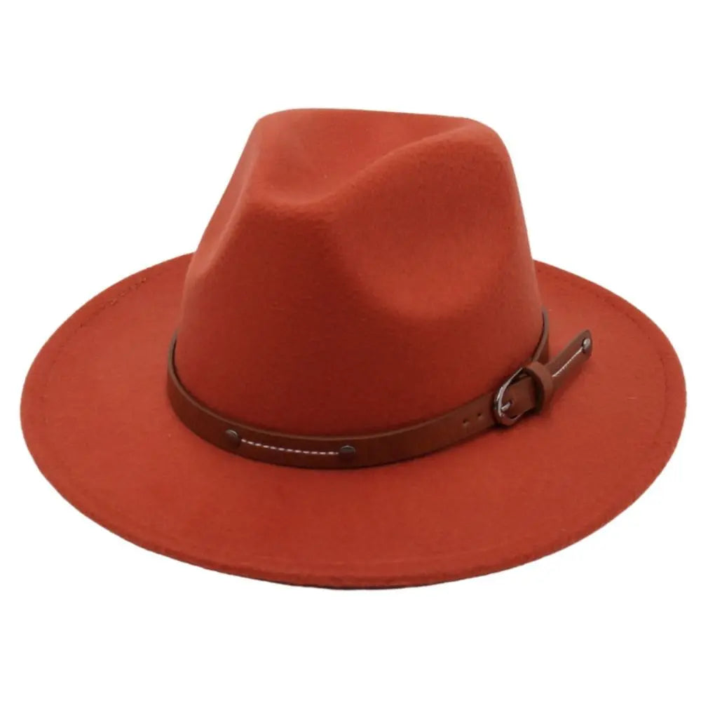 With Belt Buckle Felt Fedora Hats Fashion Vintage Wide Brim Panama Cap Soft Elegant Cowboy Cap Men Women