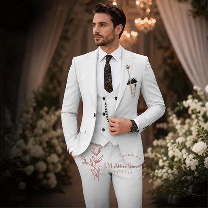Sage Green Suit Men's 3 Piece Set Peak Lapel Jacket Vest Pants Custom Slim Fit for Wedding Groom Cocktail Party Tuxedo