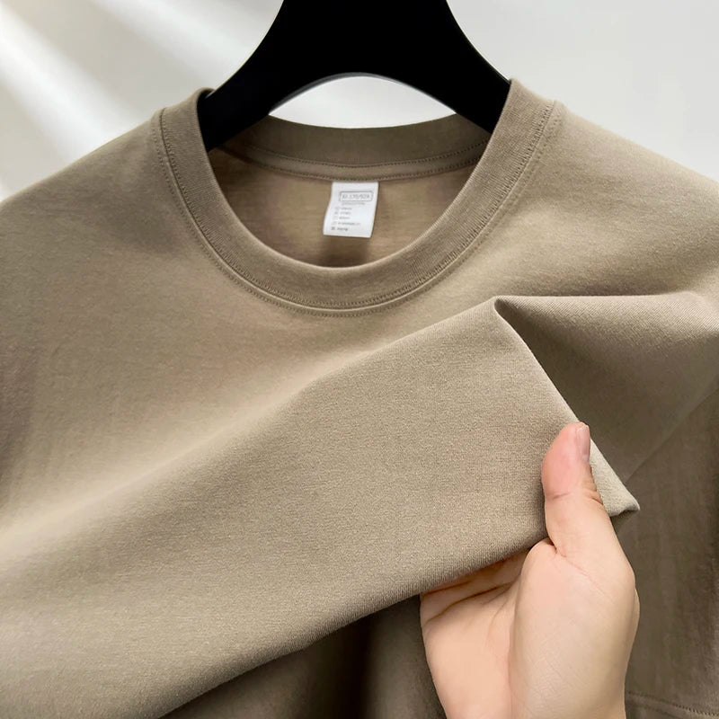 High quality 100% cotton short sleeve men's T-shirt summer round neck loose casual solid color plus size breathable top women
