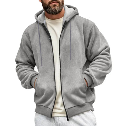 New Men's Sweater Coat Fall Winter New Composite Velvet Zipper Cardigan Casual Hooded Sweatshirt Sweater Fashion Men's Clothing