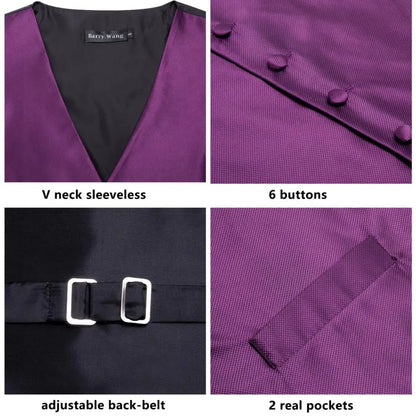 Luxury Men Silk Vest Gold Black Blue Red Green Purple Floral Waistcoat Tie Hanky Cufflinks Brooch Wedding Formal Business