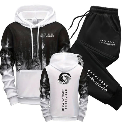 Japanese Fashion Men's Tracksuit Hoodies Sweatpants 2 Piece Set Fall&winter Daily Casual Sporty Jogging Suit Urban Trend Outfits