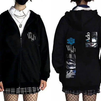Ado World Tour 2025 Hibana Zipper Hoodie Men Women Clothing Fashion Japanese Style Streetwear Unisex Casual Fleece Zip Up Jacket