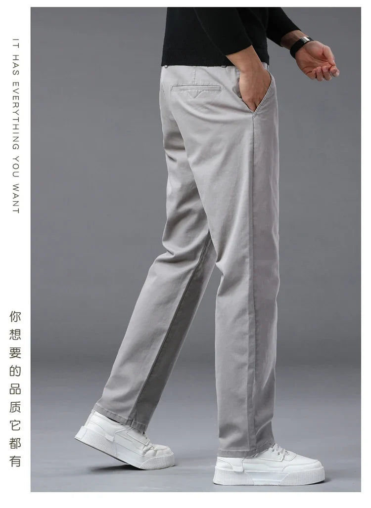 190 Cm Tall Men's Pants Summer Straight Chino Trouser Male Stretch Cotton Office Work Extra Long Leg Length 115 110cm Lengthed